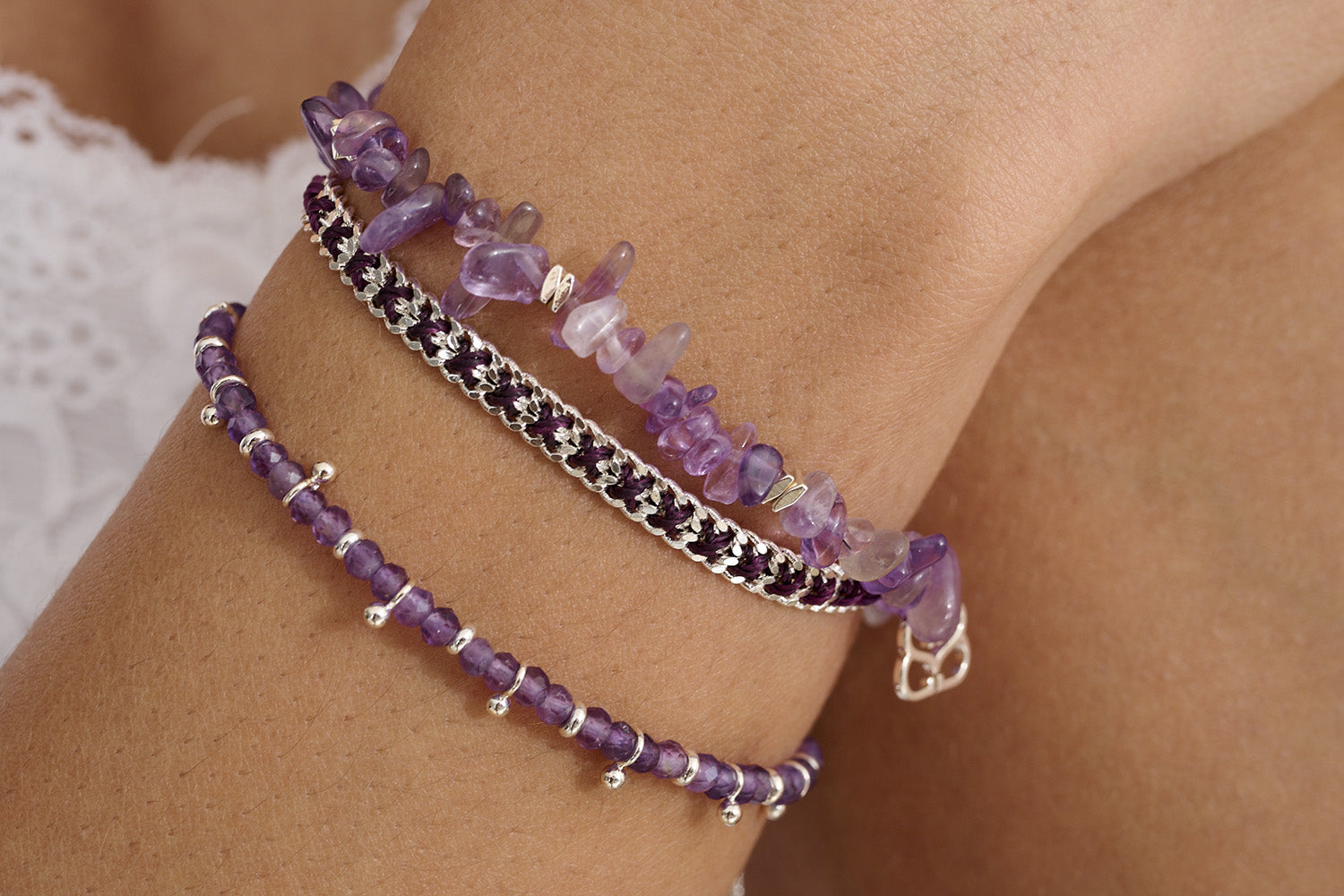 Seychelles Amethyst & Silver Stacking Bracelet