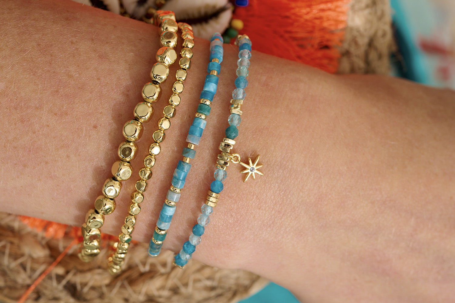 Exumas Apatite & Blue Topaz Gold Bracelet Stack