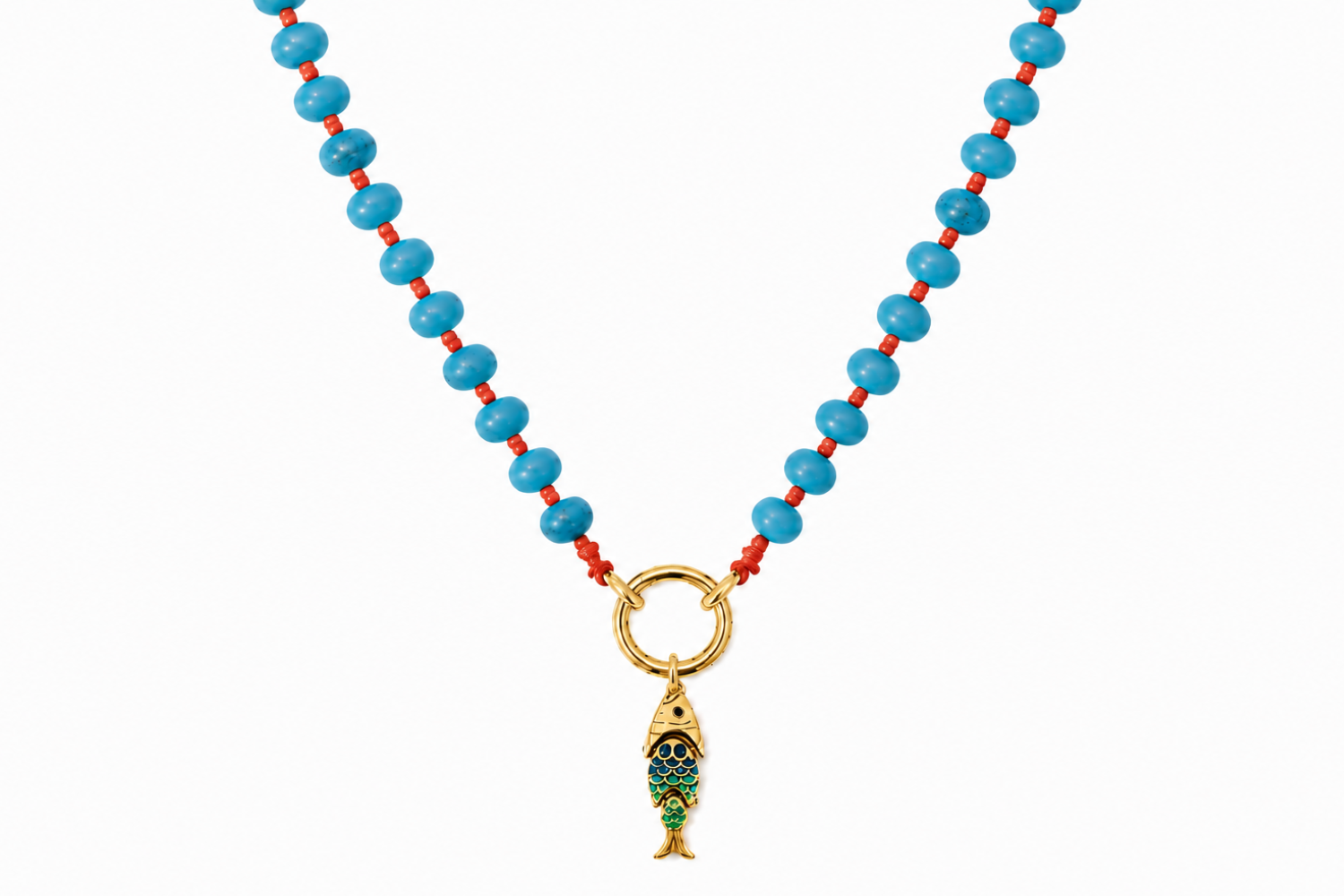Amala Orange & Turquoise Gold Charm Carrier Necklace