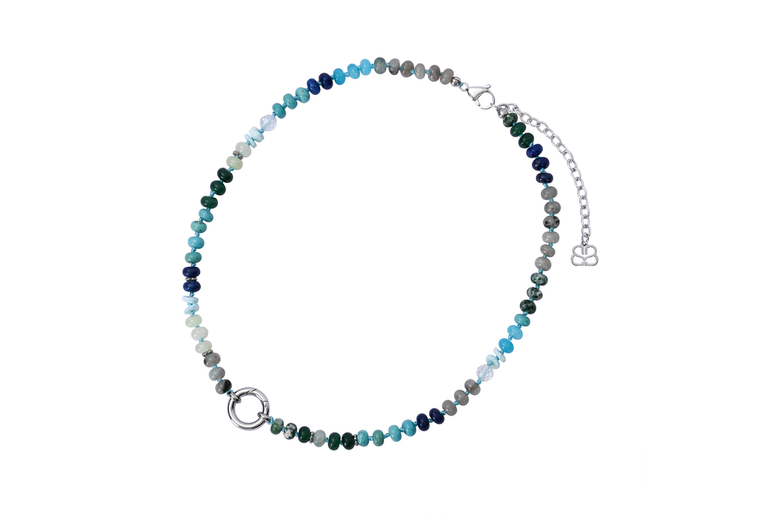 Amala Blue Bead Silver Charm Carrier Necklace