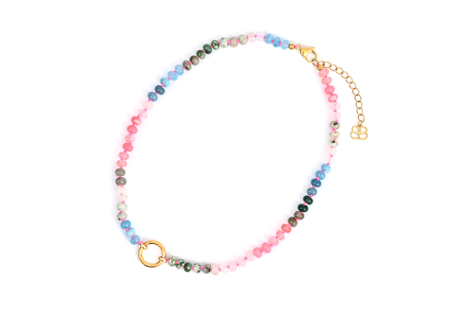 Amala Pink & Blue Gold Charm Carrier Necklace