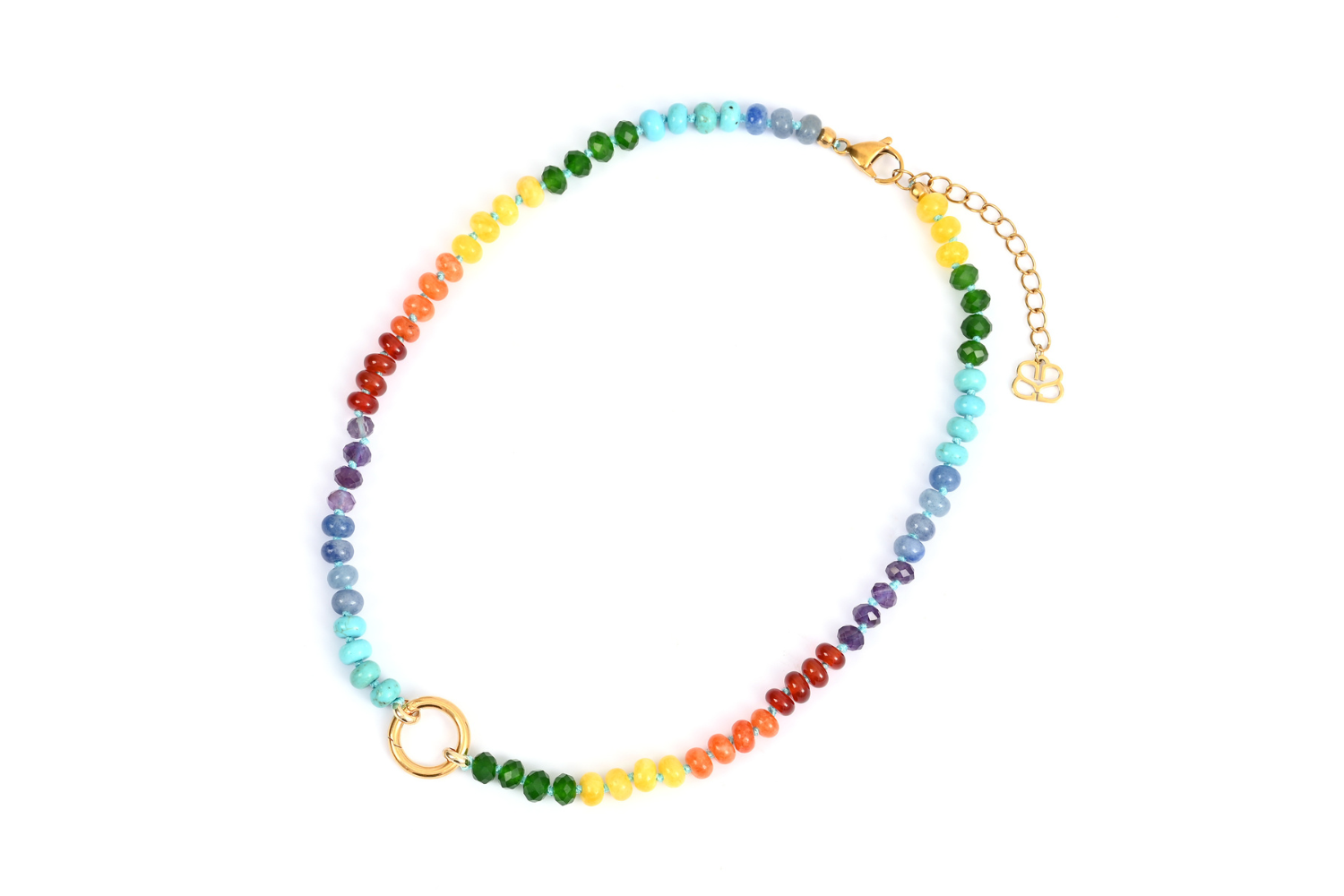 Amala Rainbow Bead Gold Charm Carrier Necklace