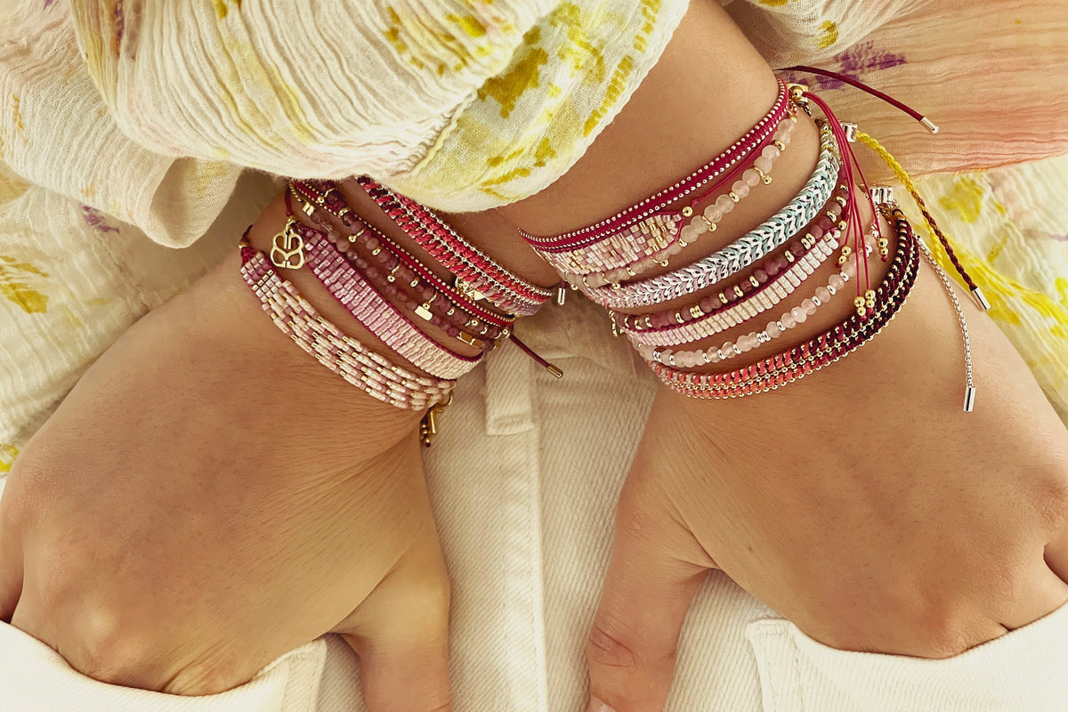 Iztac Candy Gold Bracelet styled with other Boho Betty bracelets
