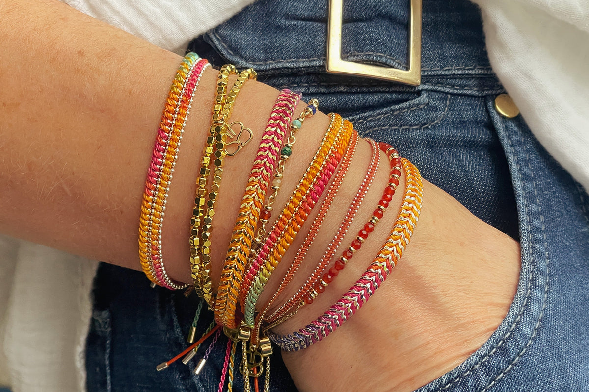 Iztac Tropical Gold Bracelet styled with other Boho Betty bracelets