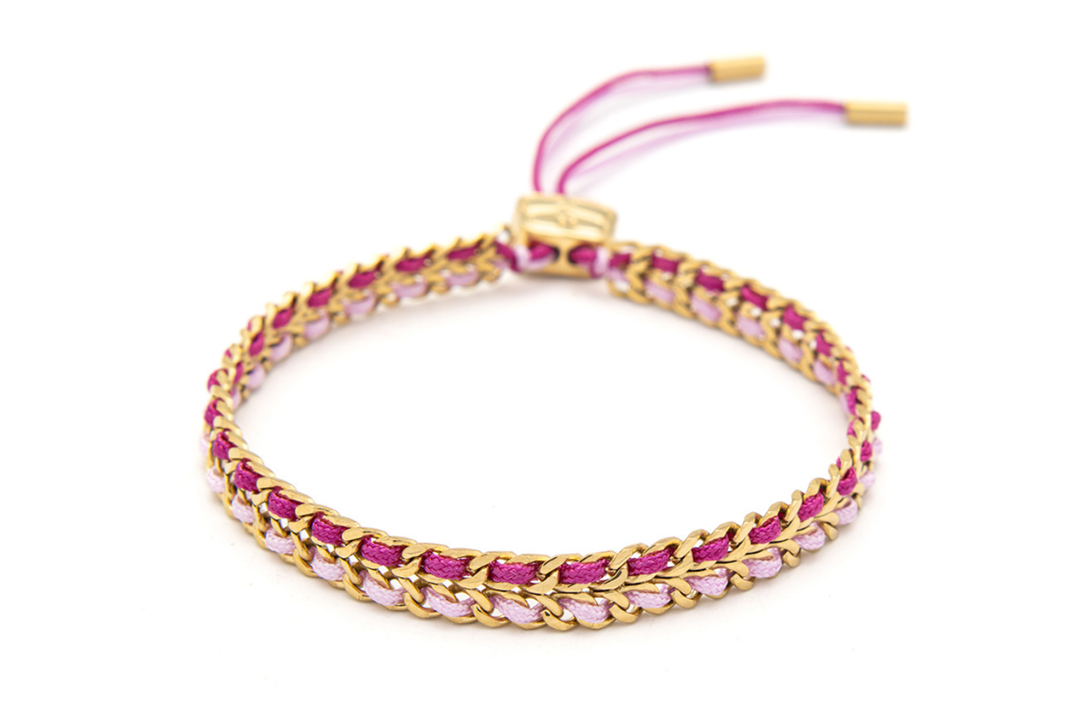 Cari Pink Maroon Braided Waterproof Gold Bracelet