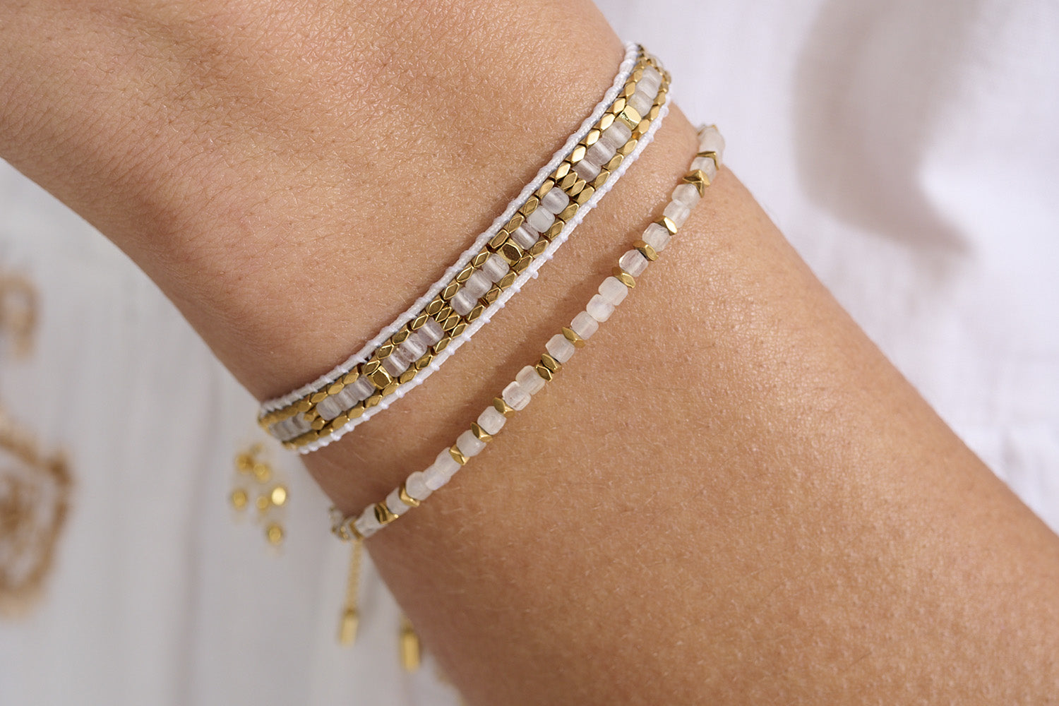 Pair the Anastasia with the Valentina Rainbow Moonstone Bracelets for the perfect addition to your special day jewellery.