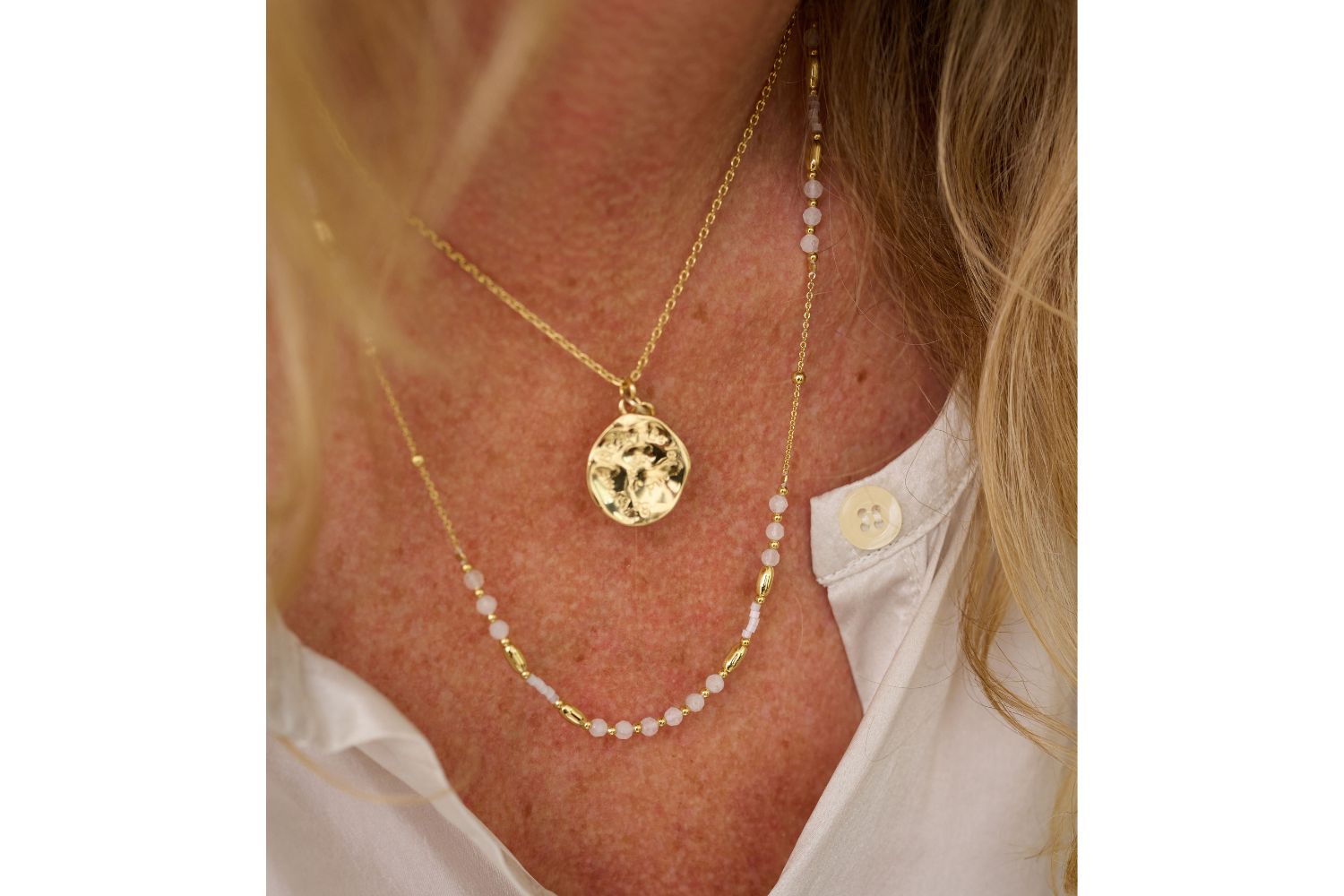 Horus Rainbow Moonstone Gemstone Gold Necklace