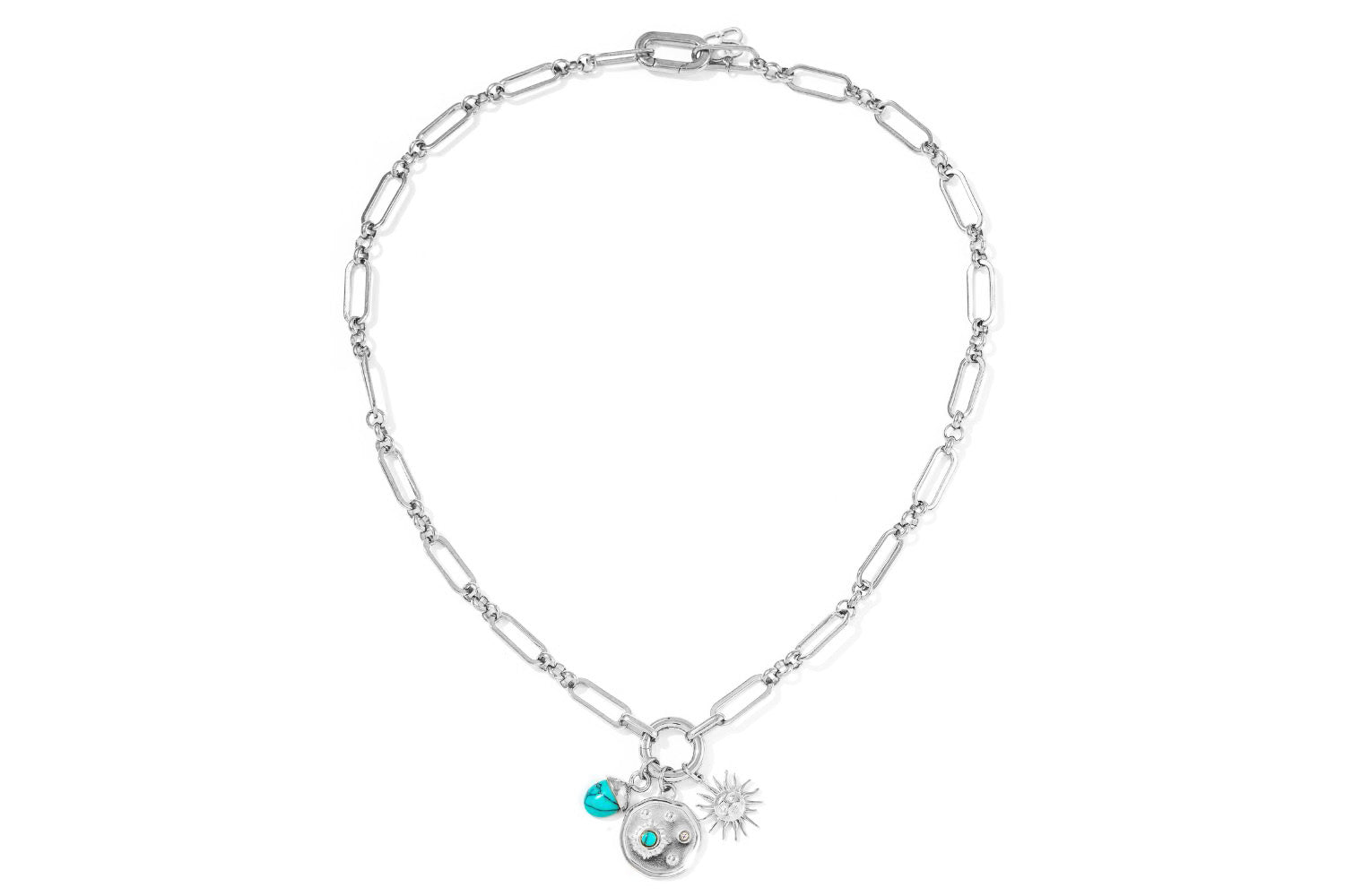 Luma Turquoise Howlite Detachable Charm Pendant Polished Steel Necklace