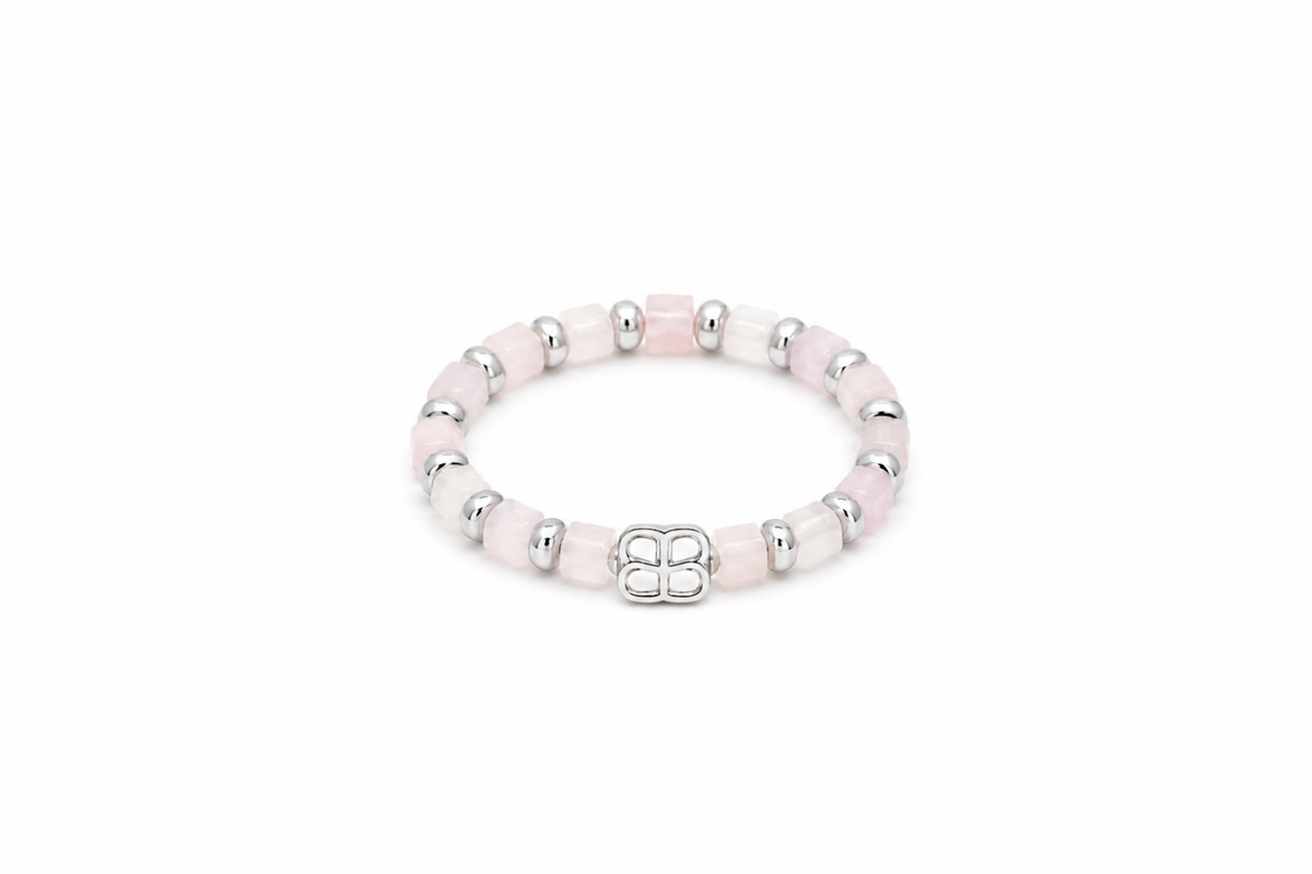 Mala Rose Quartz Waterproof Silver Ring
