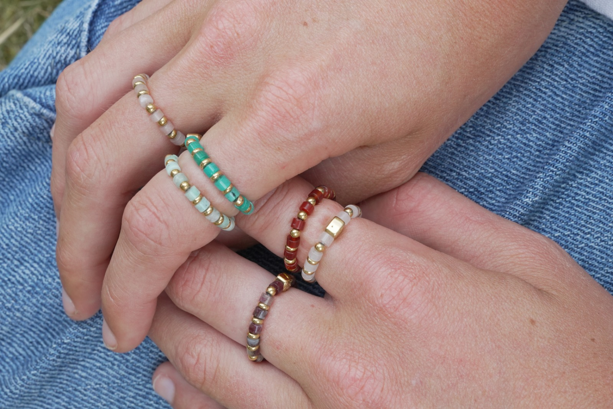 Mala Rose Quartz Waterproof Gold Ring
