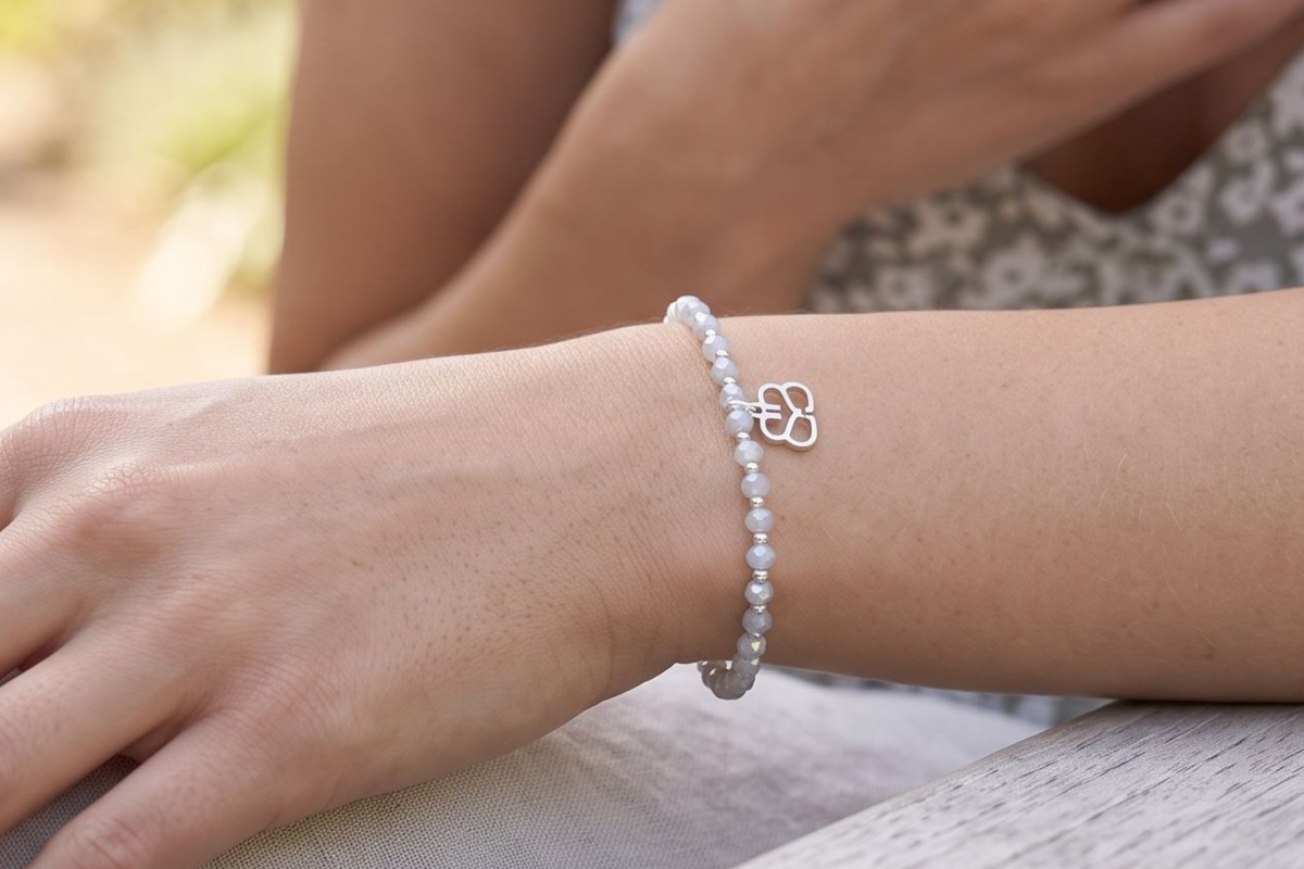 Prunus Grey & Silver Stretch Crystal Bracelet SS