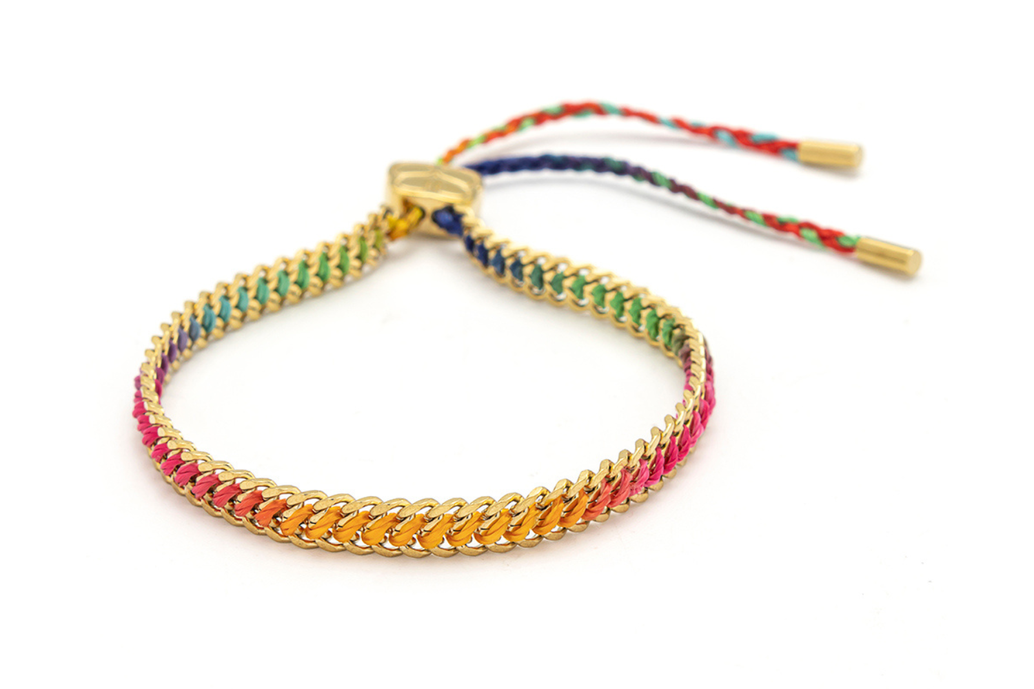 Athena tropical braided friendship bracelet with multicolour threads and gold chain detail