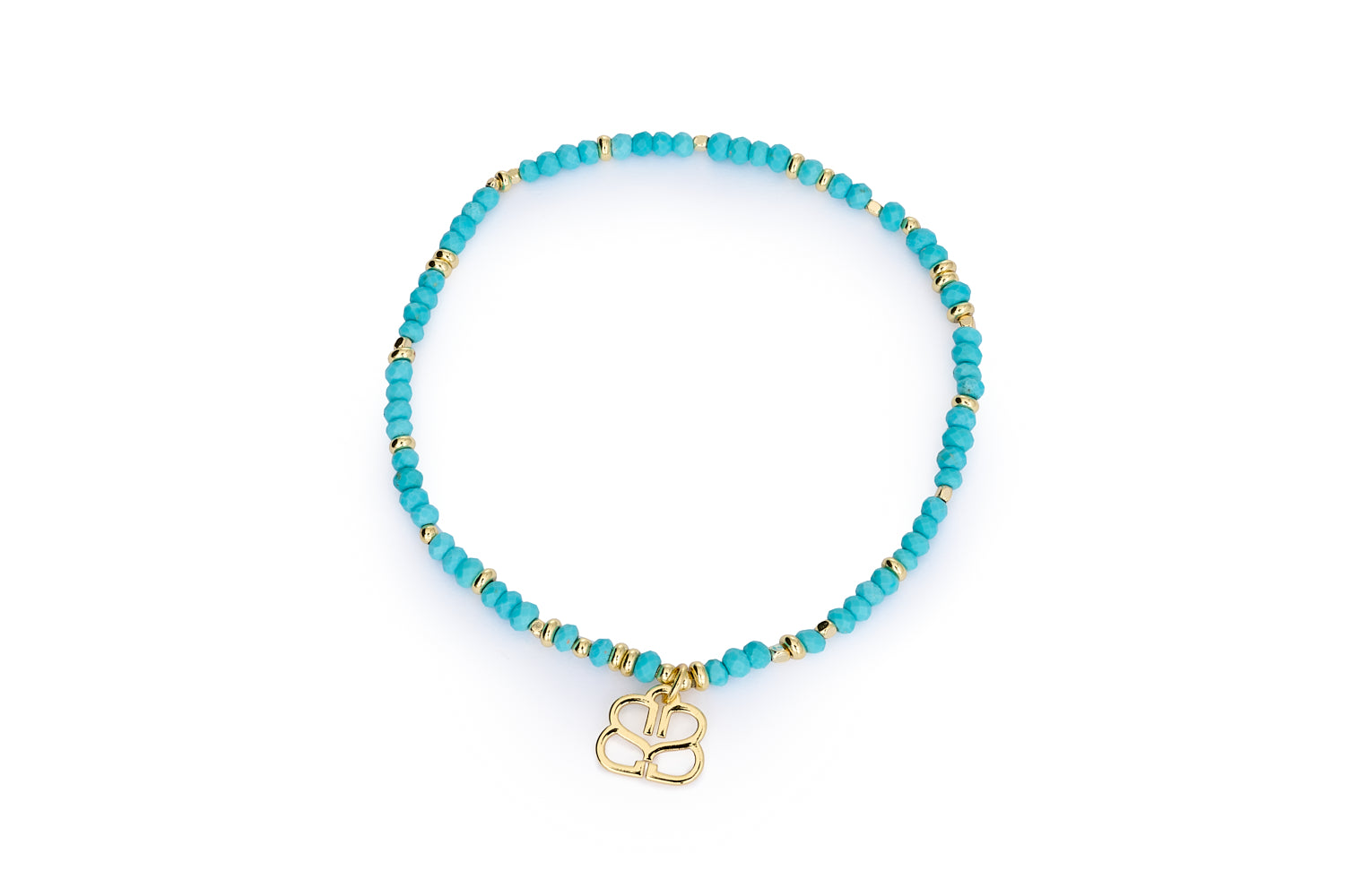 Dash gold turquoise howlite gemstone stretch bracelet with petite gold beads
