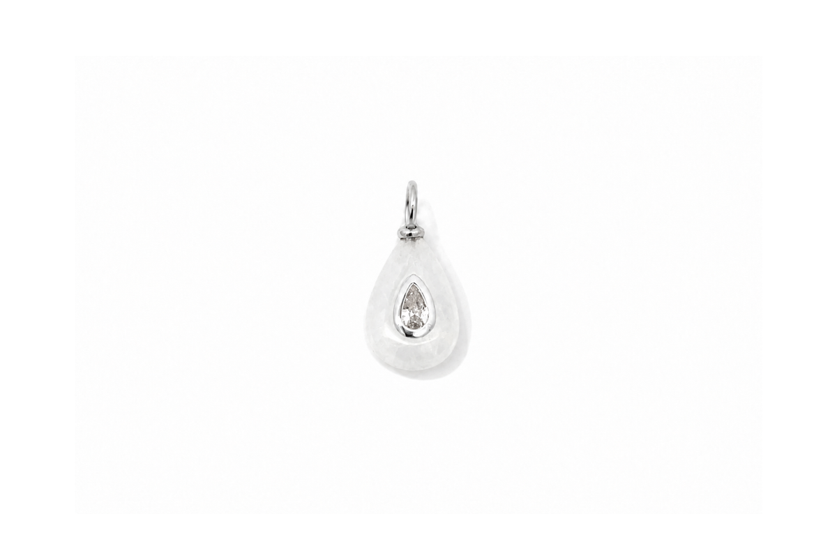 Fleurette clear quartz teardrop gemstone charm in silver, a Boho Betty AW26 waterproof collectable charm