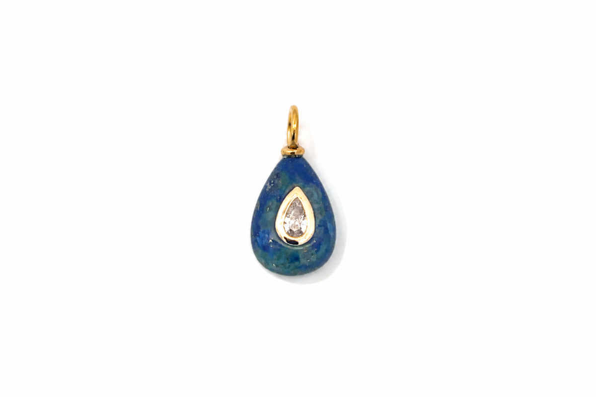 Fleurette lapis lazuli teardrop gemstone charm in gold, a Boho Betty AW26 waterproof collectable charm