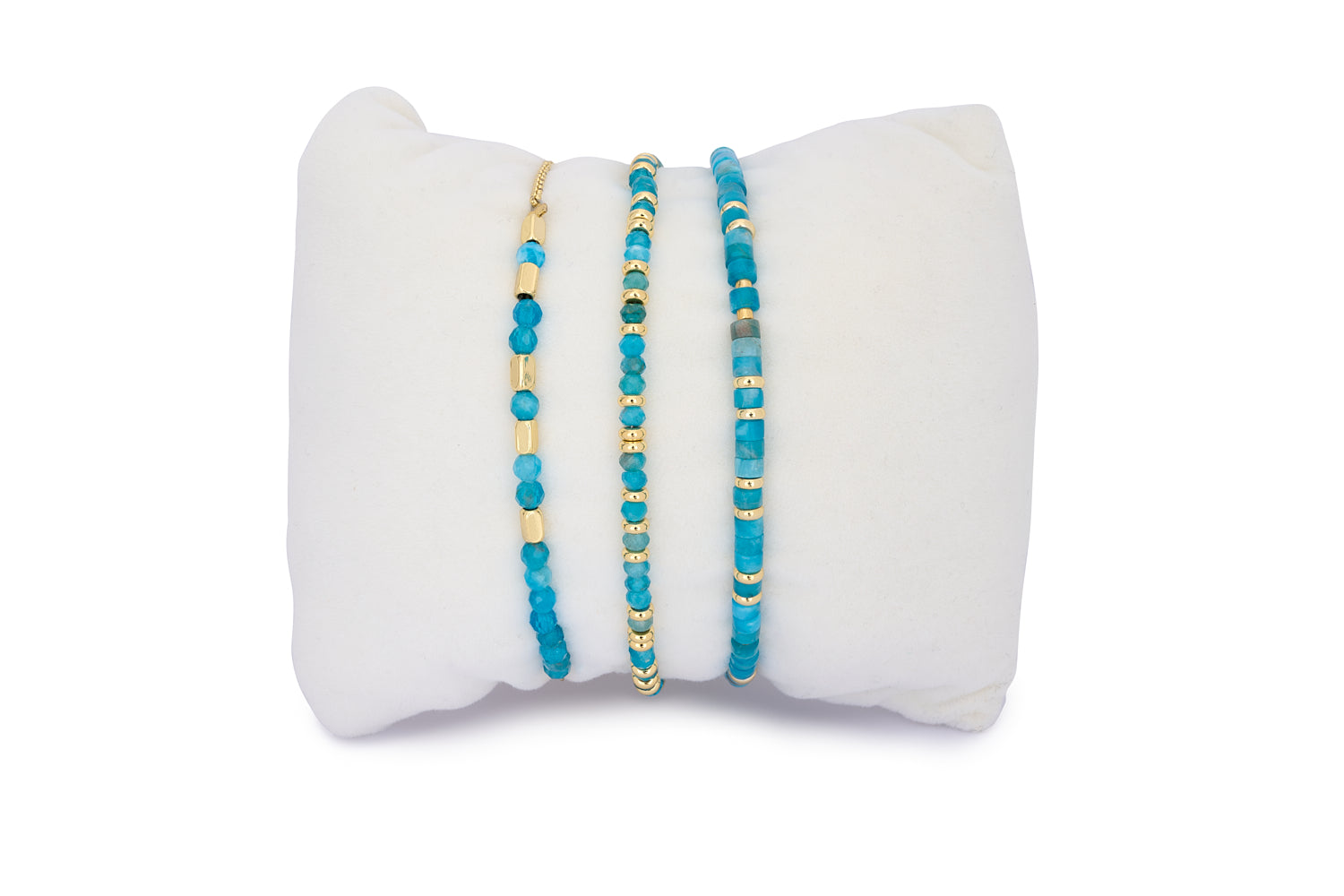 Gili Apatite & Gold Bracelet Stack featuring vibrant Apatite gemstones and 12k gold-plated accents, designed for clarity, confidence, and everyday boho elegance.