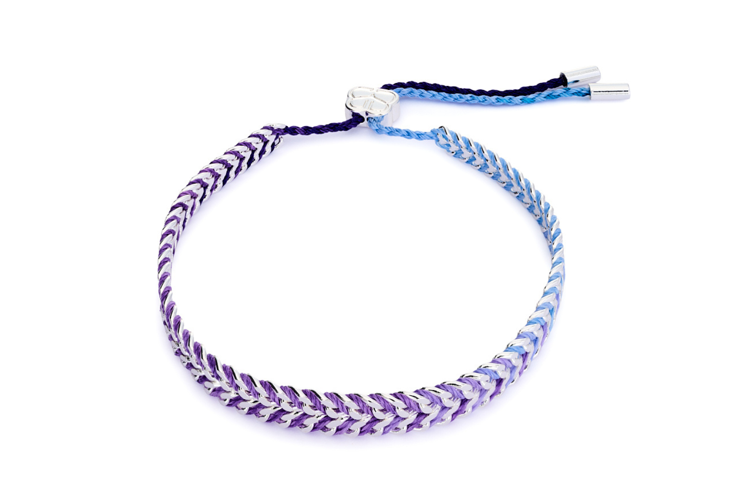 Iztac Midnight Silver braided bracelet in ombré purple and blue with silver accents on white background