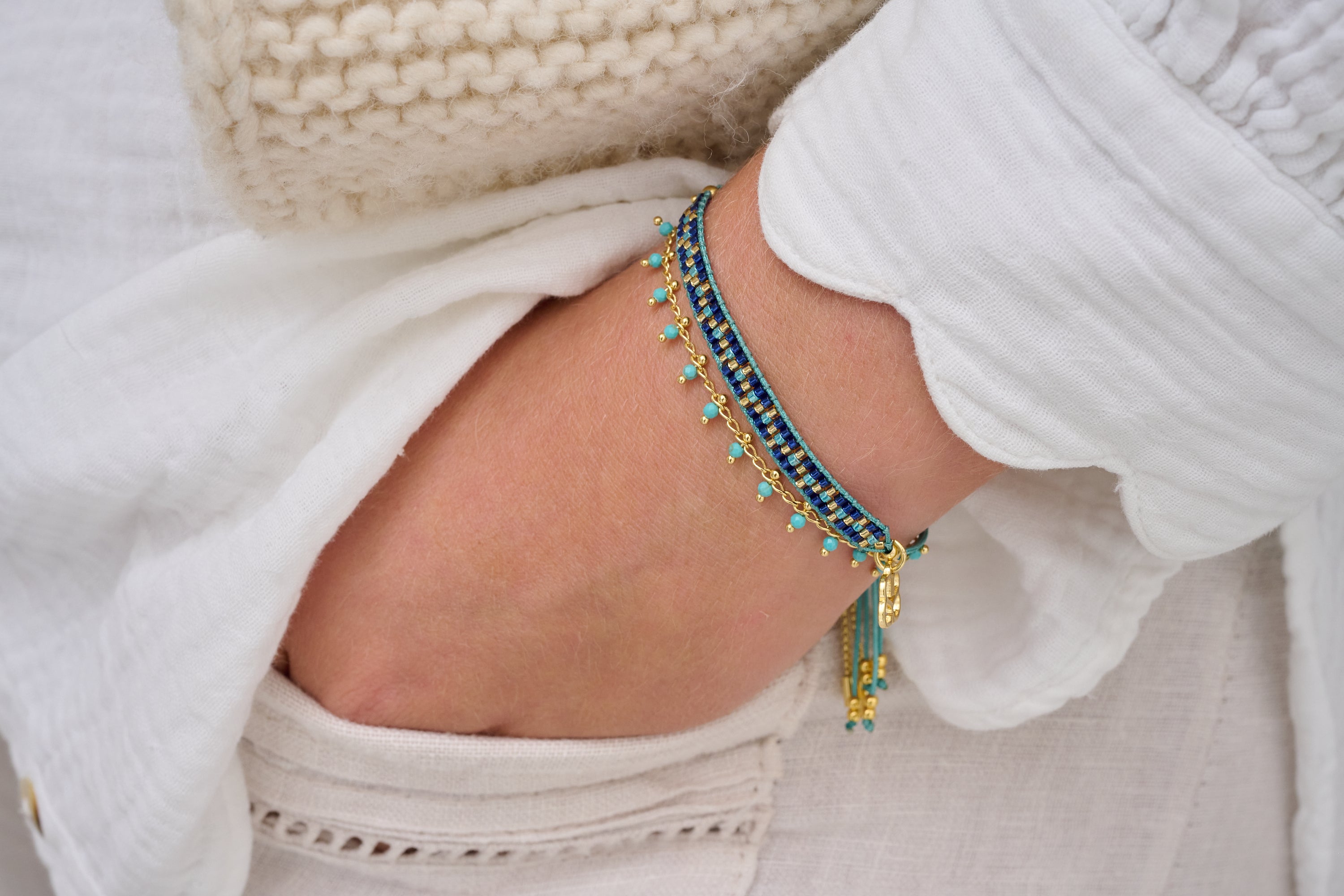 A touch of blue and turquoise brights with the Boho Betty Crus in blue and Aloha in Turquoise for a subtle colour hit.