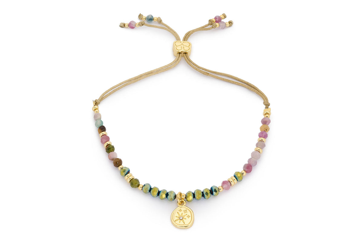 Opulent Tourmaline Gold Slider Bead Bracelet - waterproof PVD