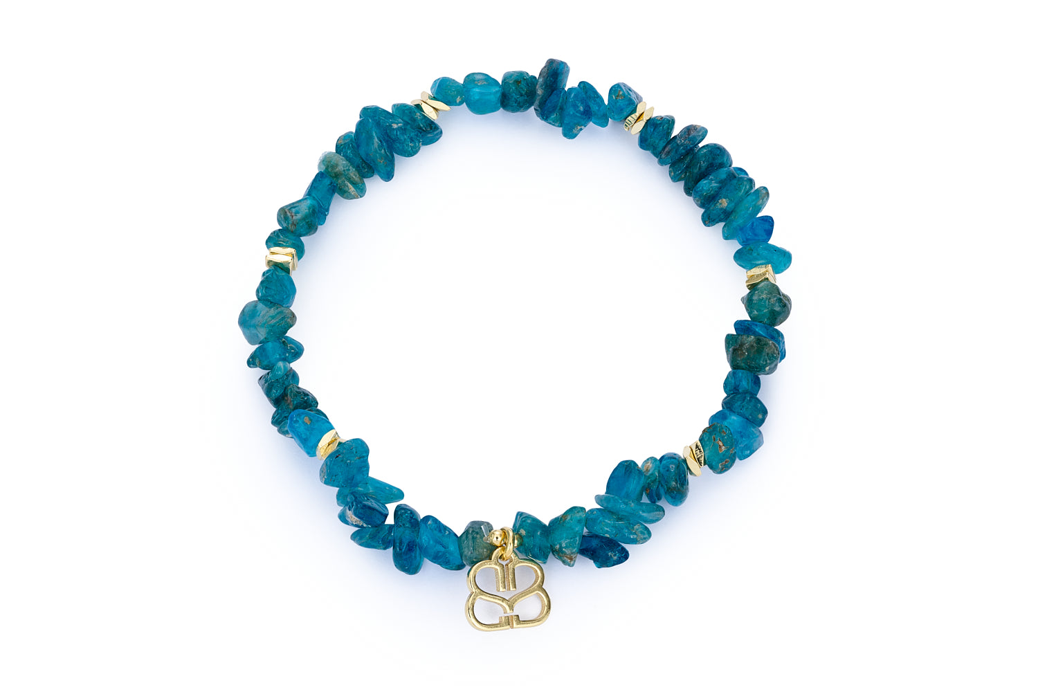 Sana Apatite & Gold Gemstone Stretch Bracelet featuring raw-cut Apatite gemstones, 12k gold-plated accents, and a flexible stretch fit for easy wear.