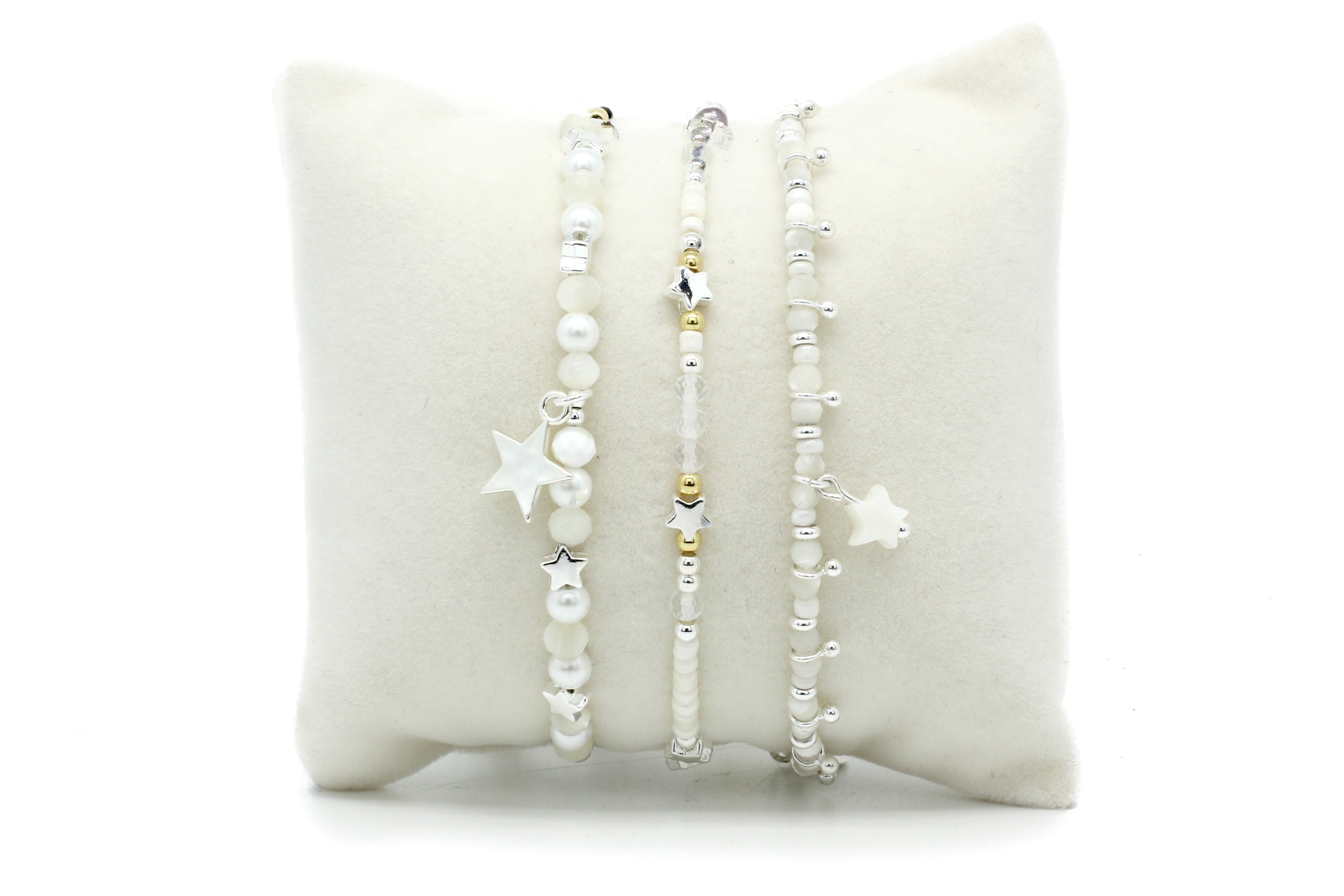 Orion White Pearl & Silver Star Bracelet Stack
