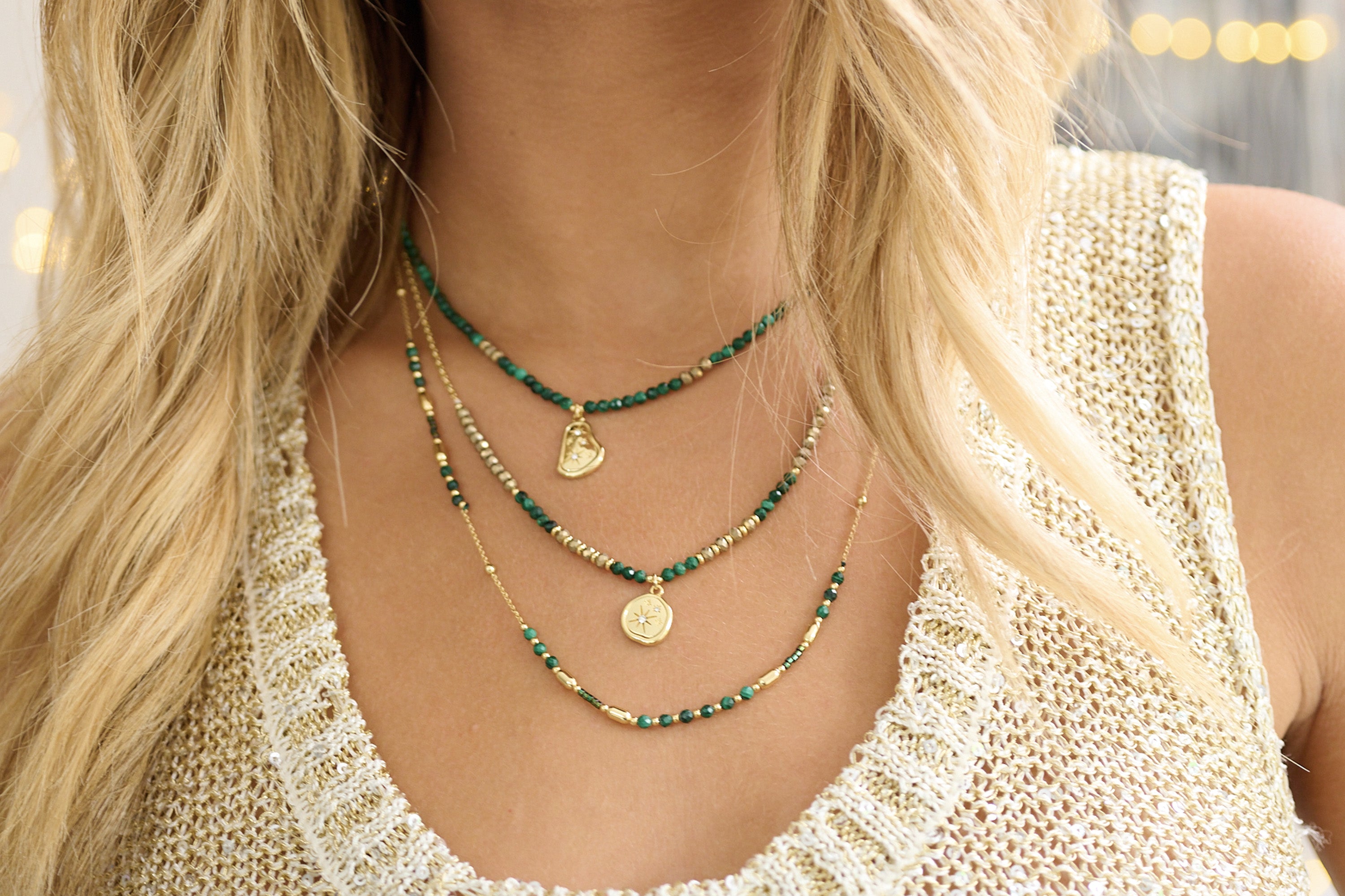 Horus Malachite Gold Gemstone Necklace