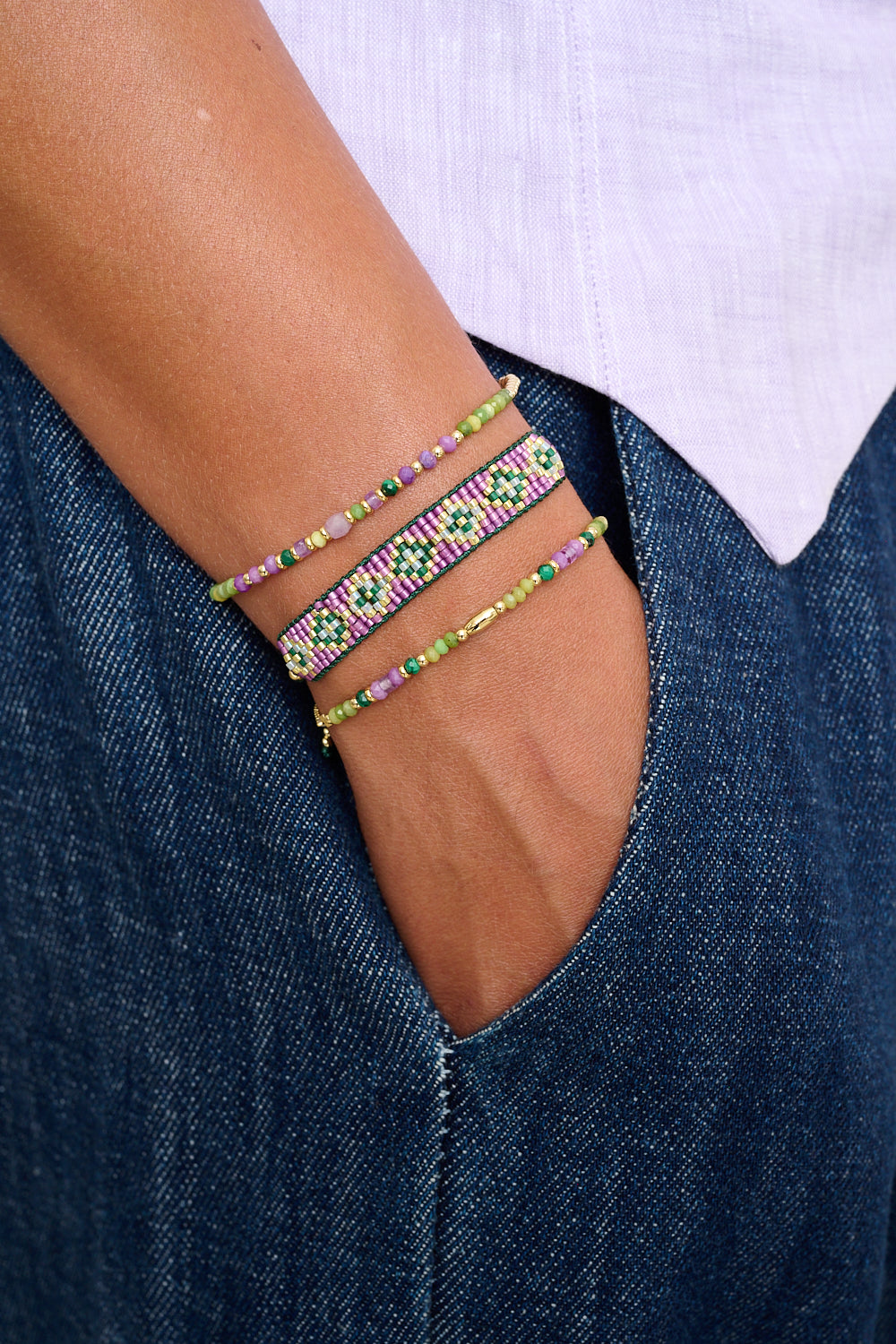 Bracelet styled in a vibrant Boho Betty jewellery stack