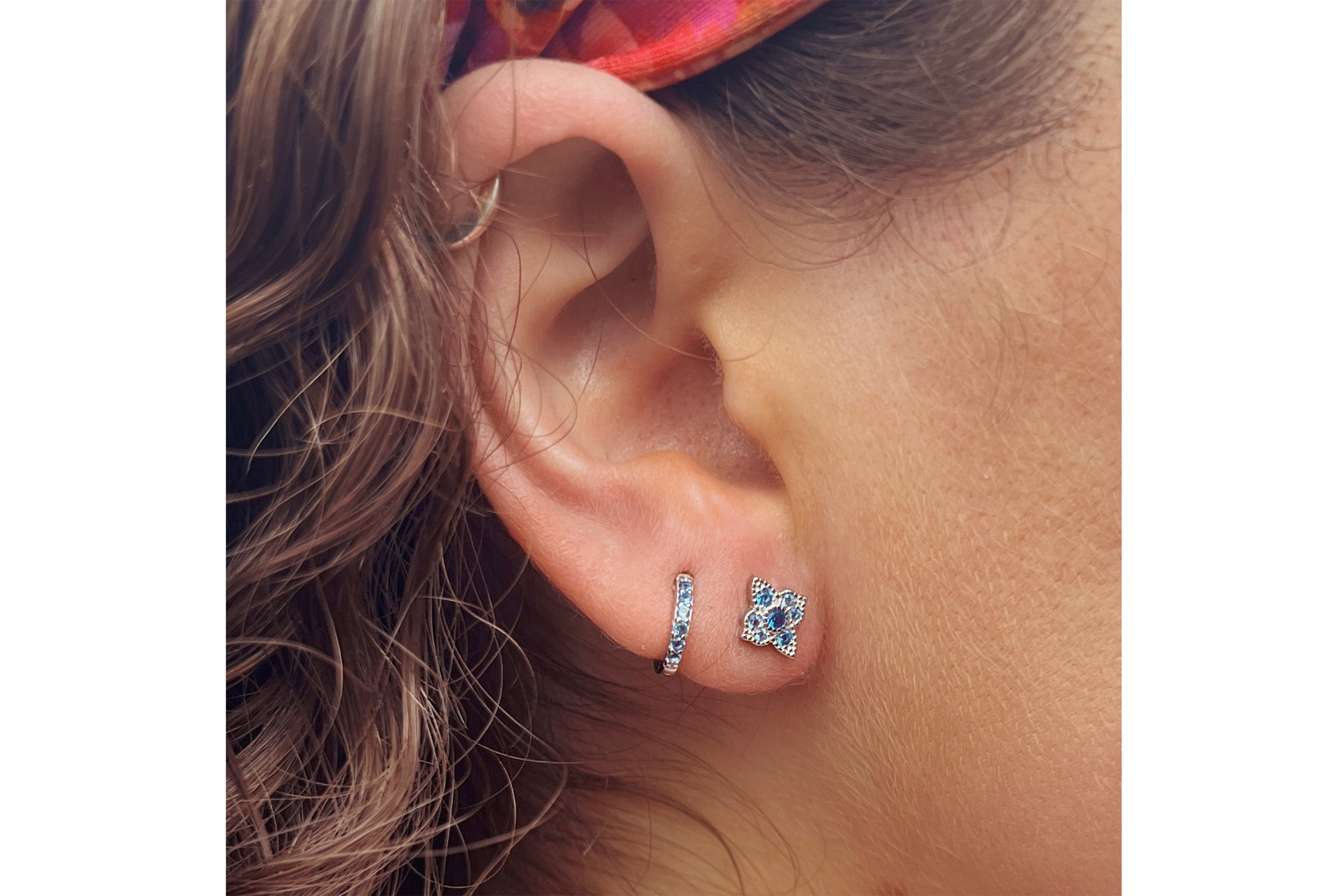 Takia Filigree Aquamarine CZ Silver Stud Earrings
