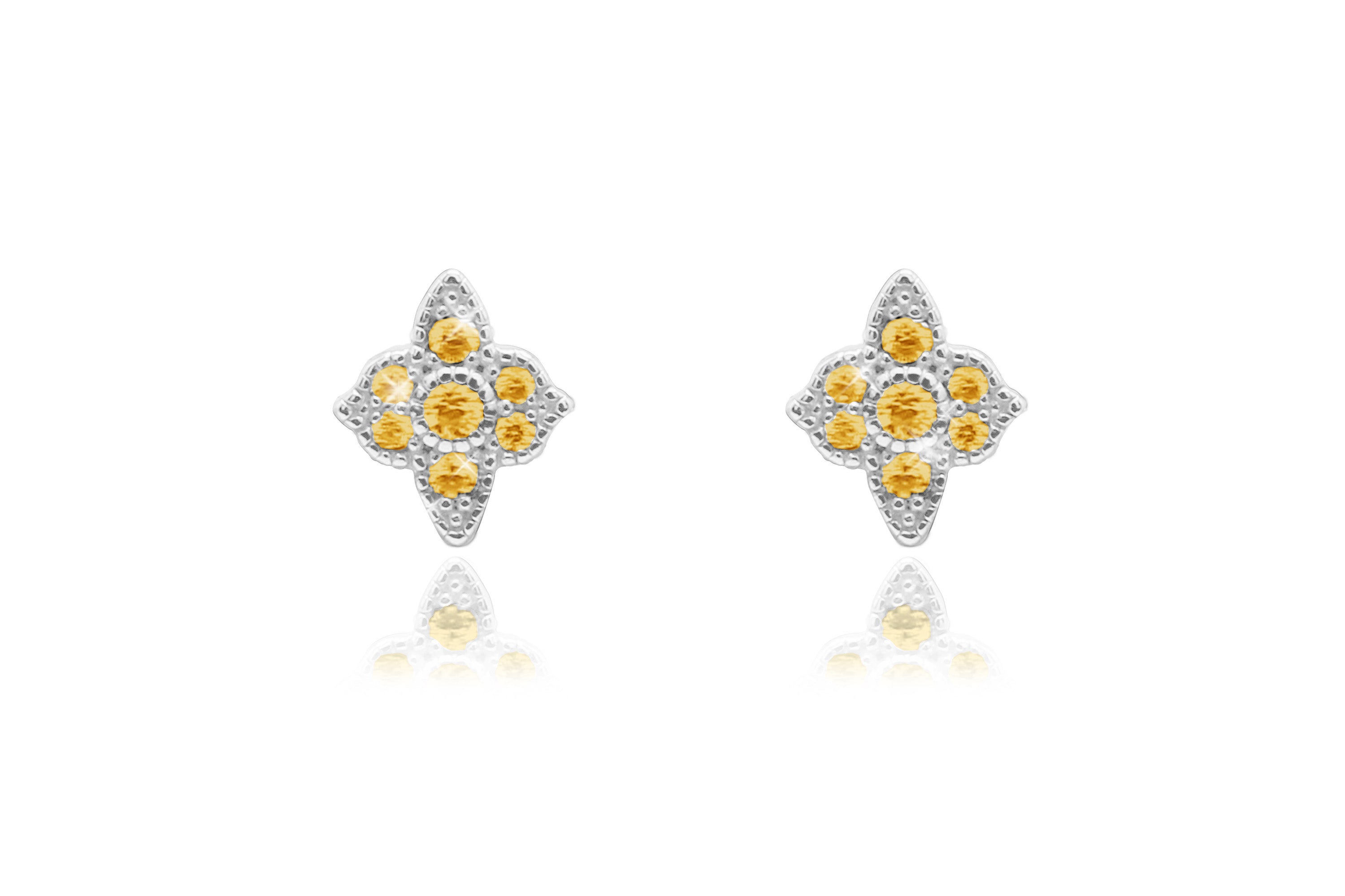 Takia Filigree Amber CZ Silver Stud Earrings