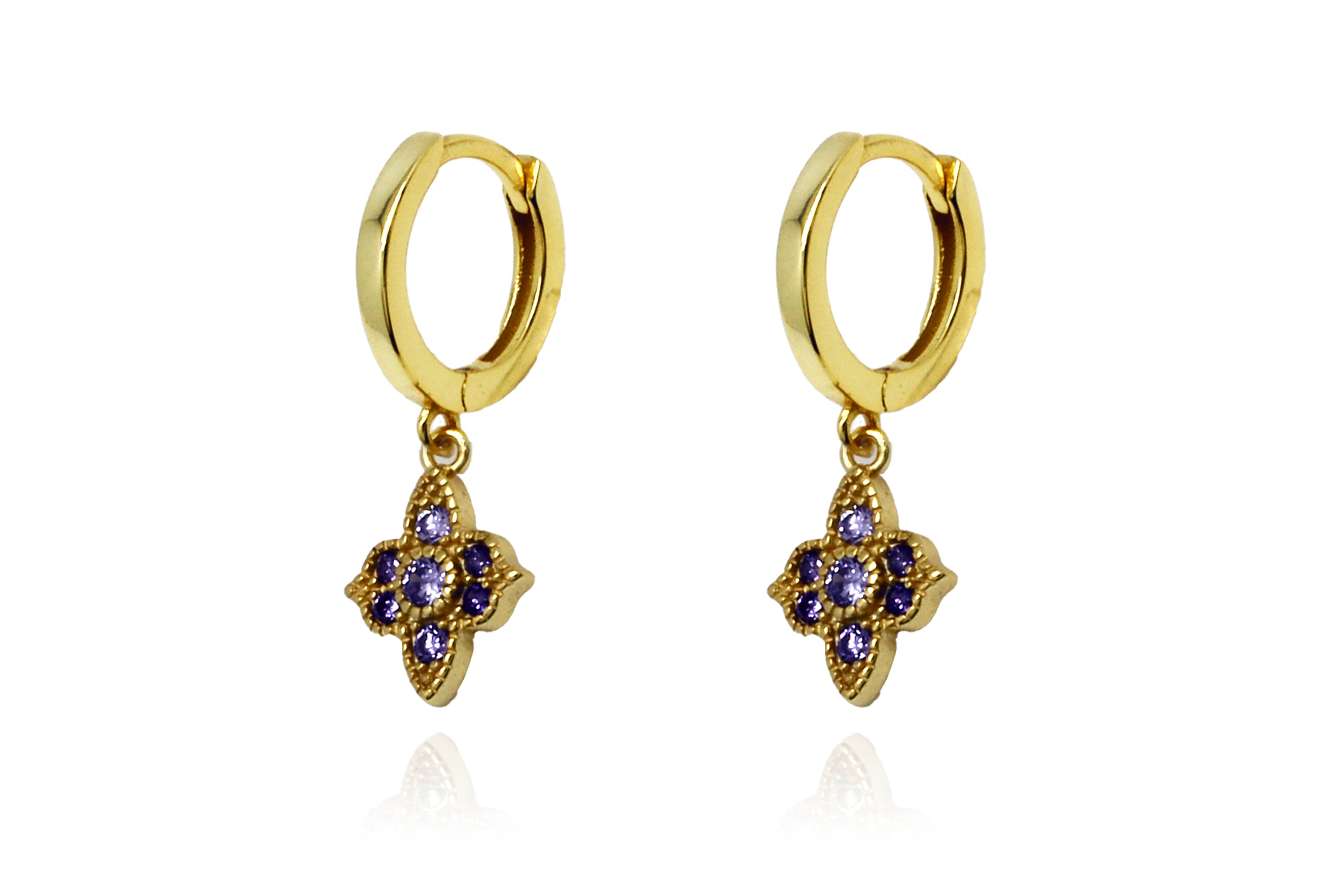 Theron Amethyst CZ Gold Hoop Earrings