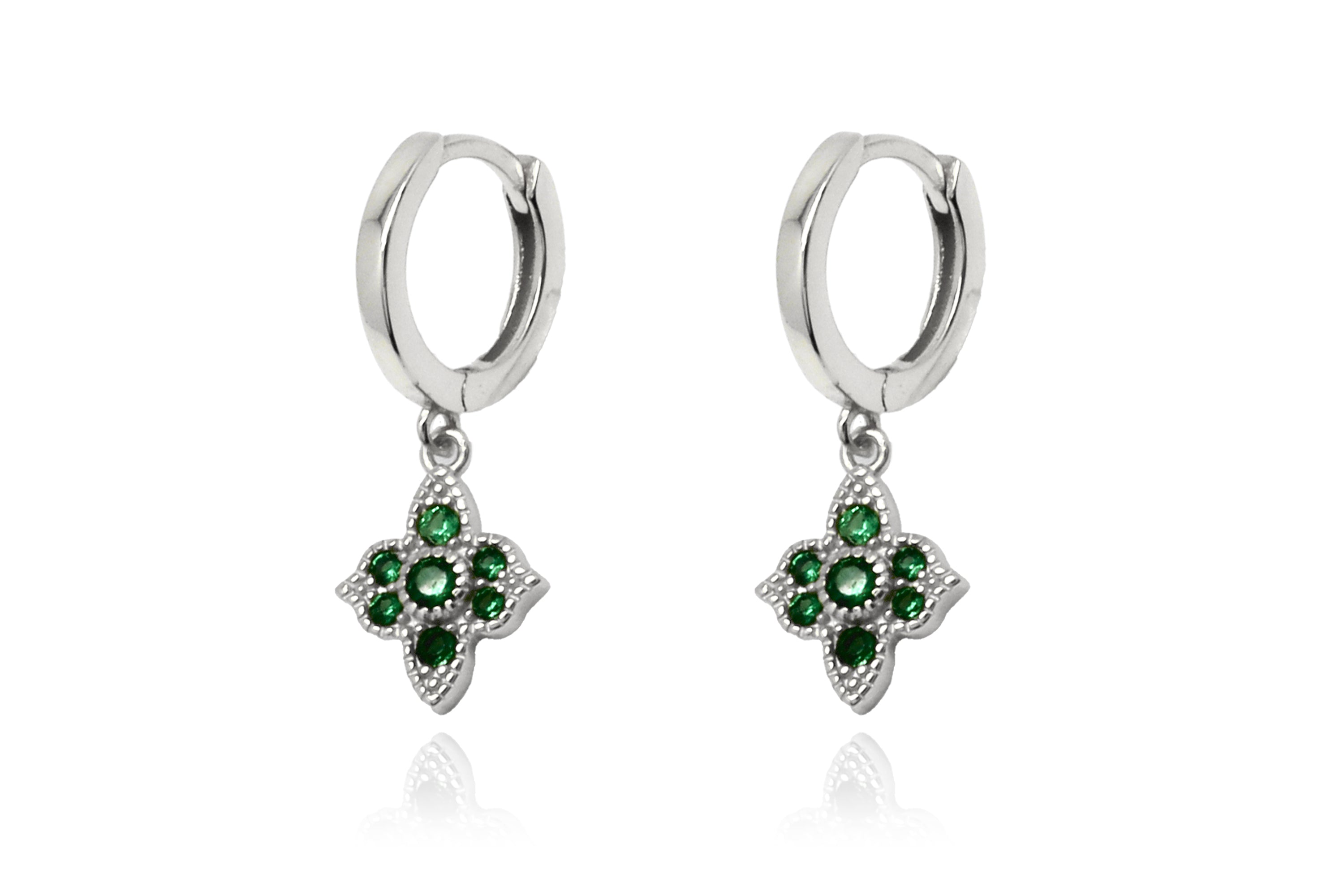 Theron Emerald CZ Silver Hoop Earrings