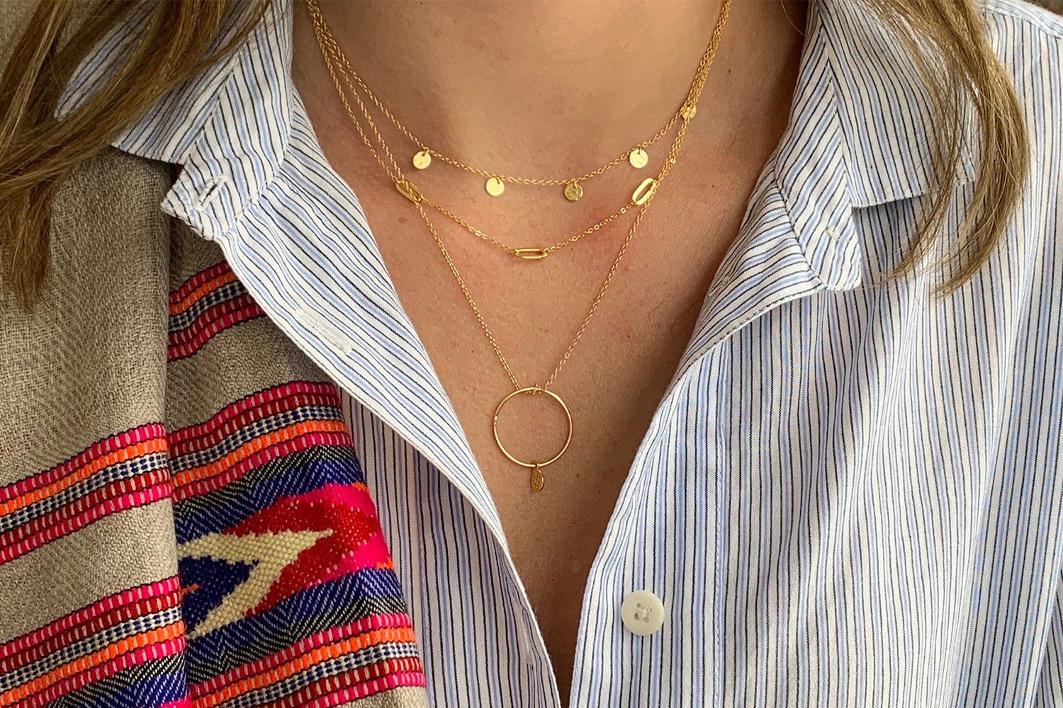Sauterns Gold Battered Disc Necklace