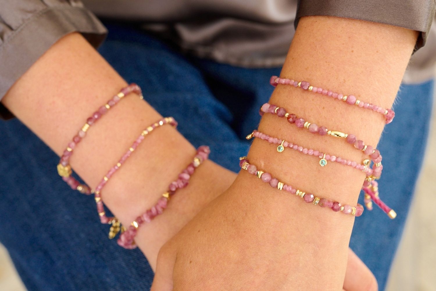 Wonder Pink Tourmaline & Gold Bead Bracelet