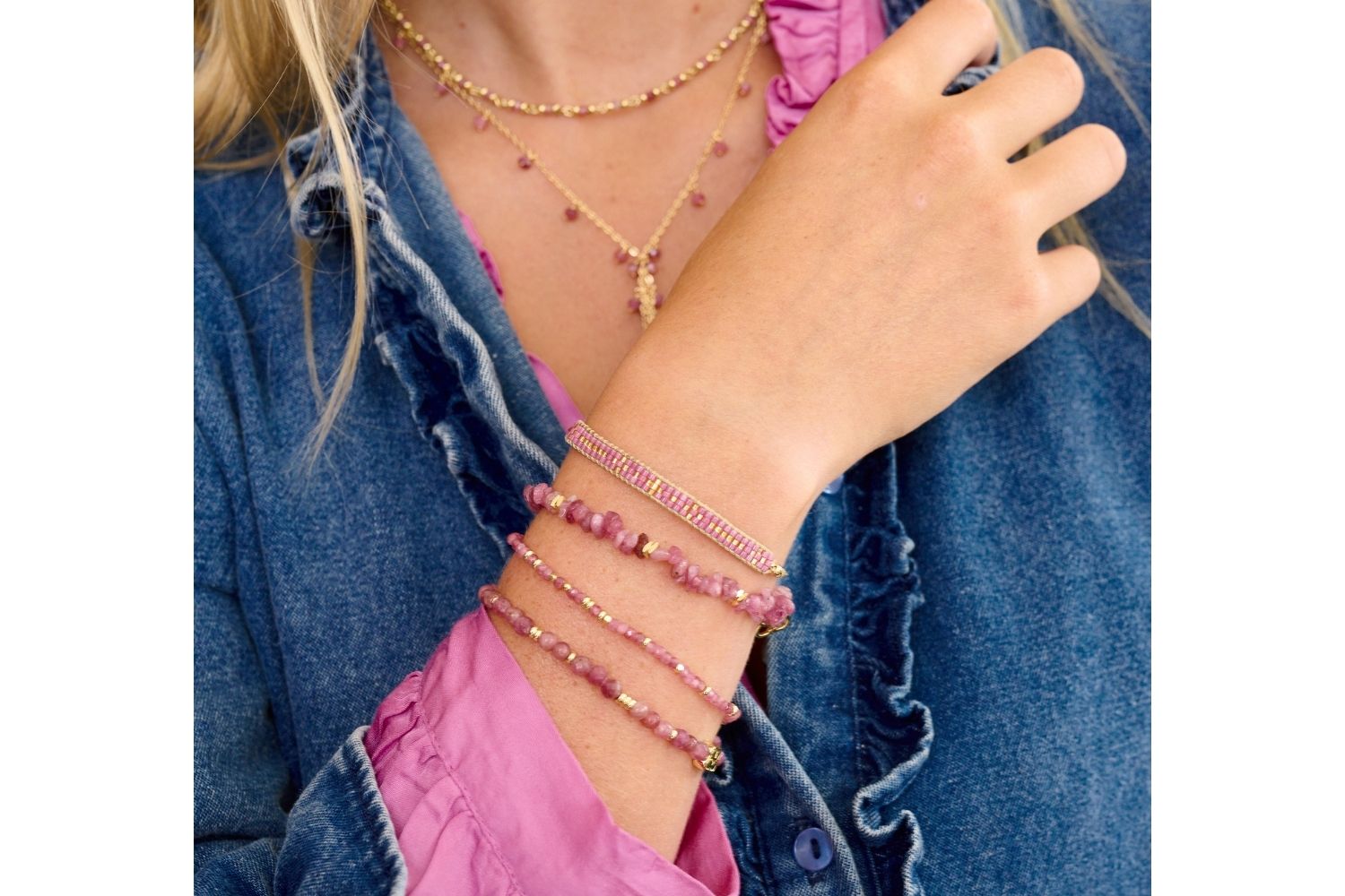 Maya Gold & Pink Beaded Friendship Bracelet