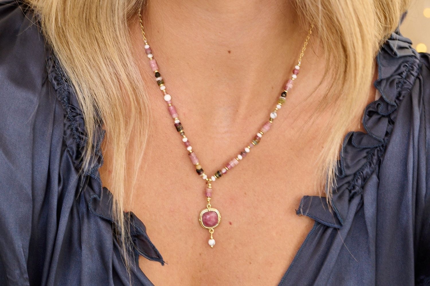 Metis Pink Beaded Tourmaline Pendant Necklace