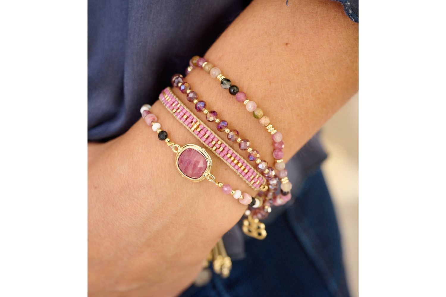 Boho Betty Adria bracelet featured in a layered stacking example
