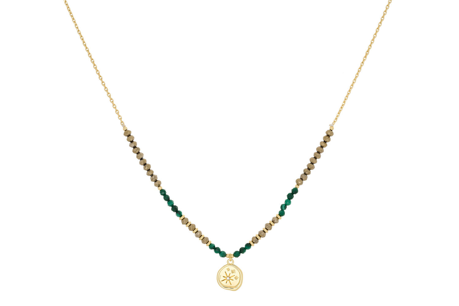 Allat Malachite and Gold Gemstone Necklace