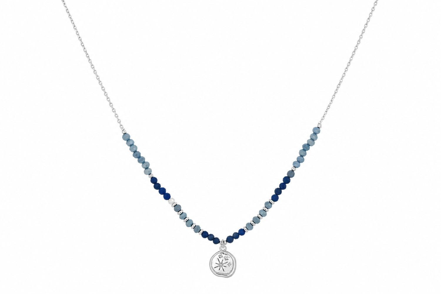 Allat Silver Sodalite Beaded Pendant Necklace