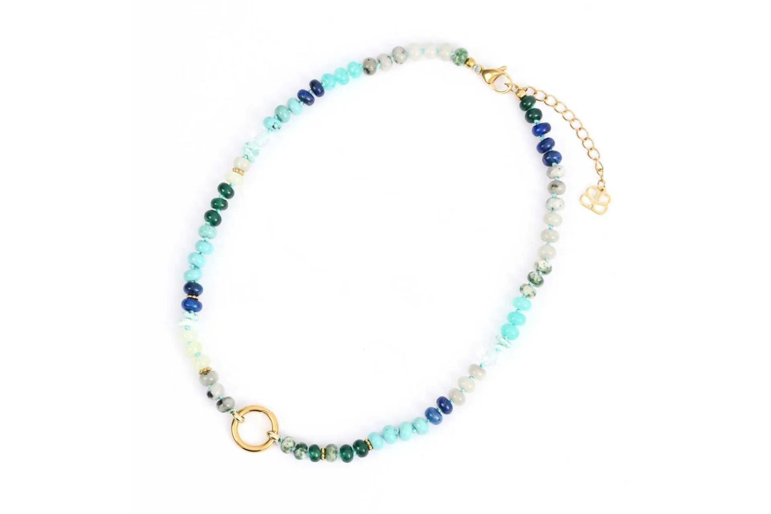 Amala Blue Bead Gold Charm Carrier Necklace