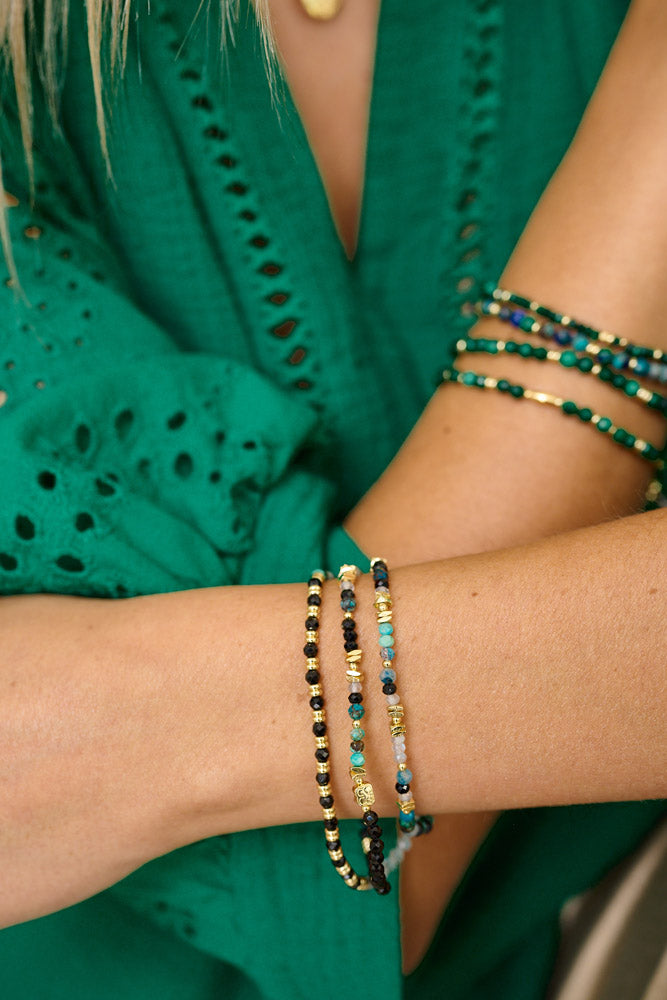 Amaryllis Gold & Azurite Beaded Wrap Bracelet