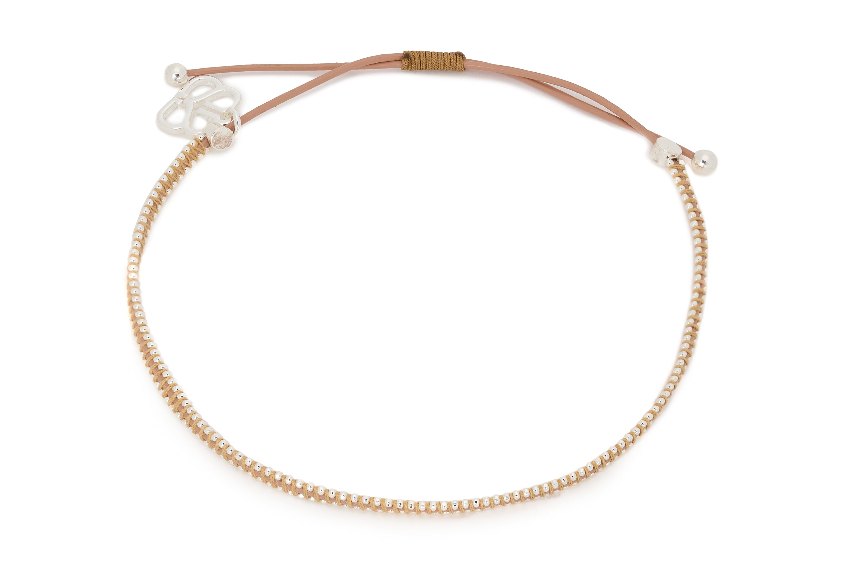 Euphonium Tan & Silver Pull Through Woven Bracelet