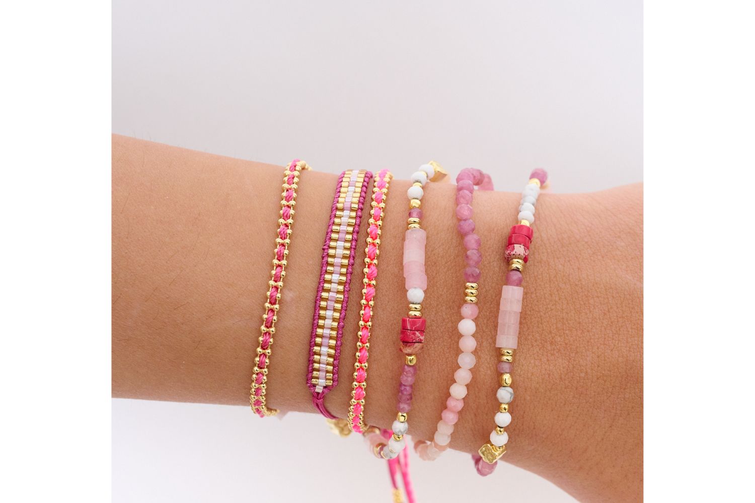 Starshine Pink Beaded Friendship Bracelet