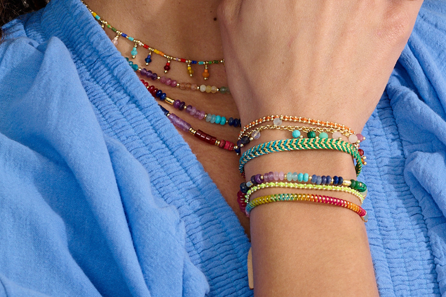 Adding neon accents to your summer bright Bracelet stacks to make your outfit pop!