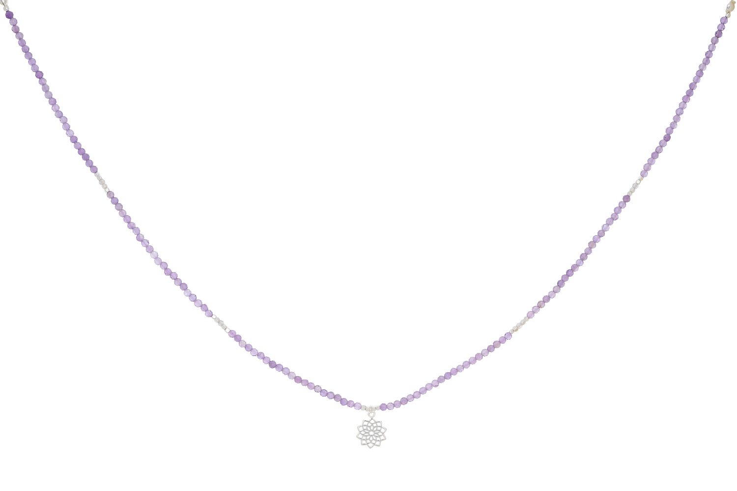 Crown Chakra Amethyst and Labradorite Silver Necklace