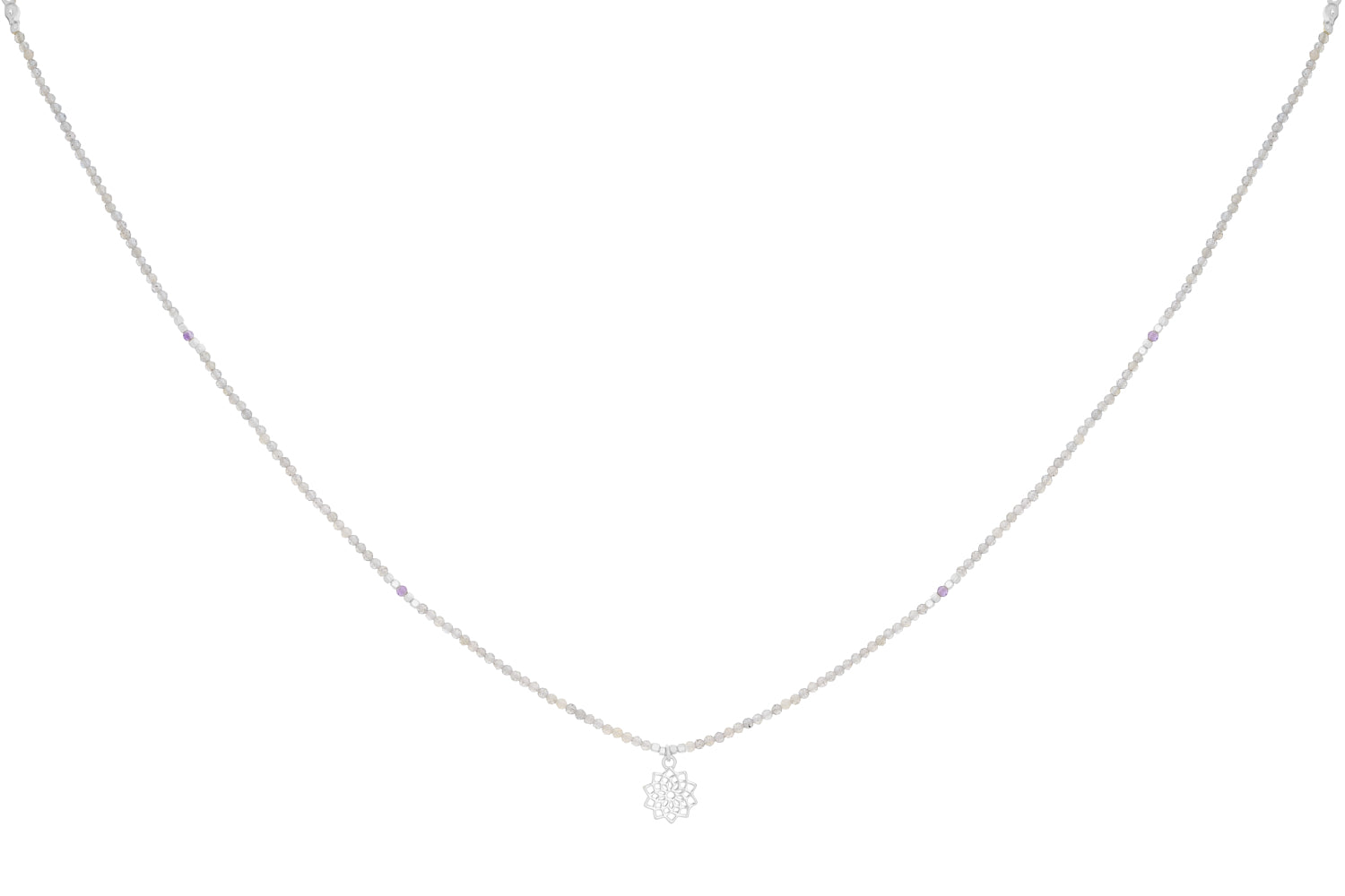 Crown Chakra Labradorite and Amethyst Silver Necklace