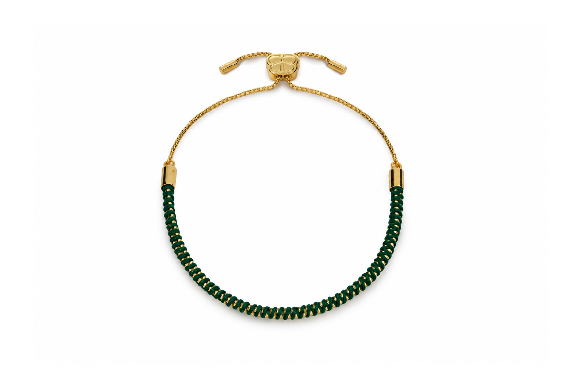 Emelia forest green waterproof gold braided friendship bracelet by Boho Betty – adjustable slider, stackable and waterproof