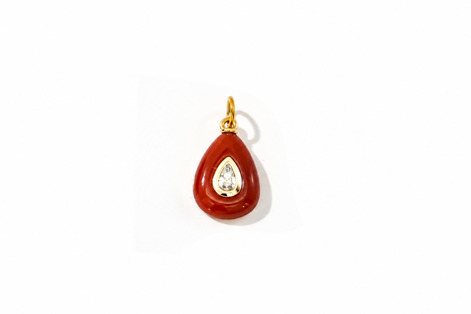 Fleurette Red Aventurine Charm Gold featuring a carved red aventurine gemstone with a sparkling crystal on a waterproof 14k gold PVD loop.