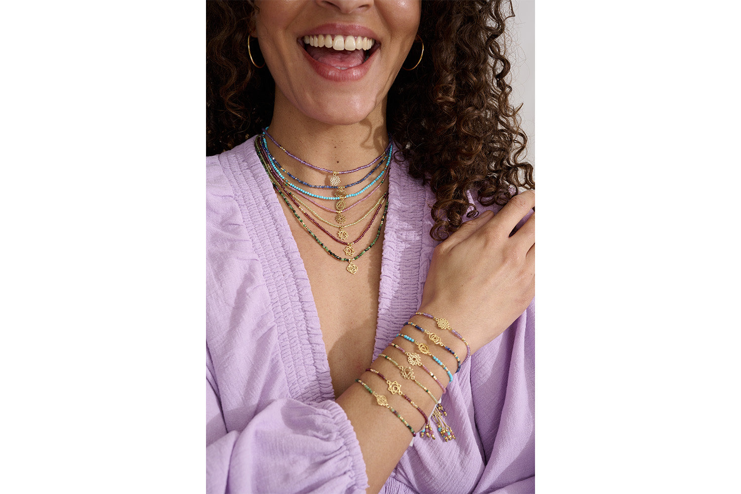 Go wild with Chakras - Shown all the Chakra Gemstone Necklaces and Bracelets with Gold Plating. 