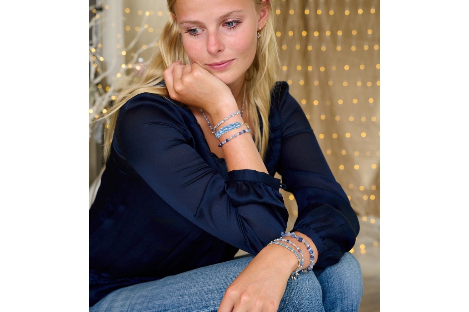 Denim hues combined with style in these Blue Aventurine Bracelet stacks by Boho Betty.