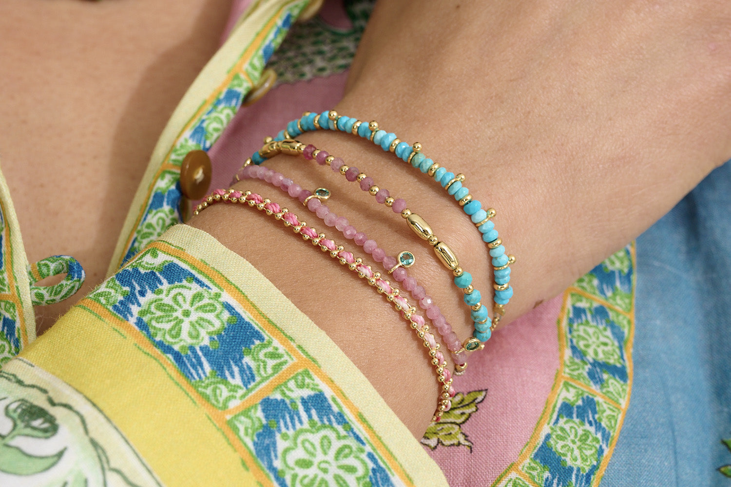 The beautiful hues of pink tourmaline and turquoise create a beautiful stack.